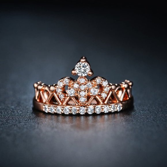 18K Rose Gold Plated Clear Exquisite Princess Crown Tiara Tiny CZ Diamond Accent - Picture 2 of 6